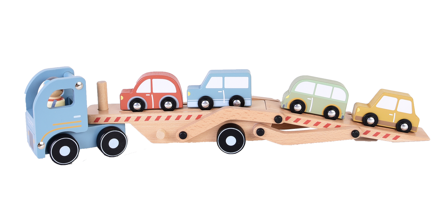 Дървен Автовоз с 4 Колички