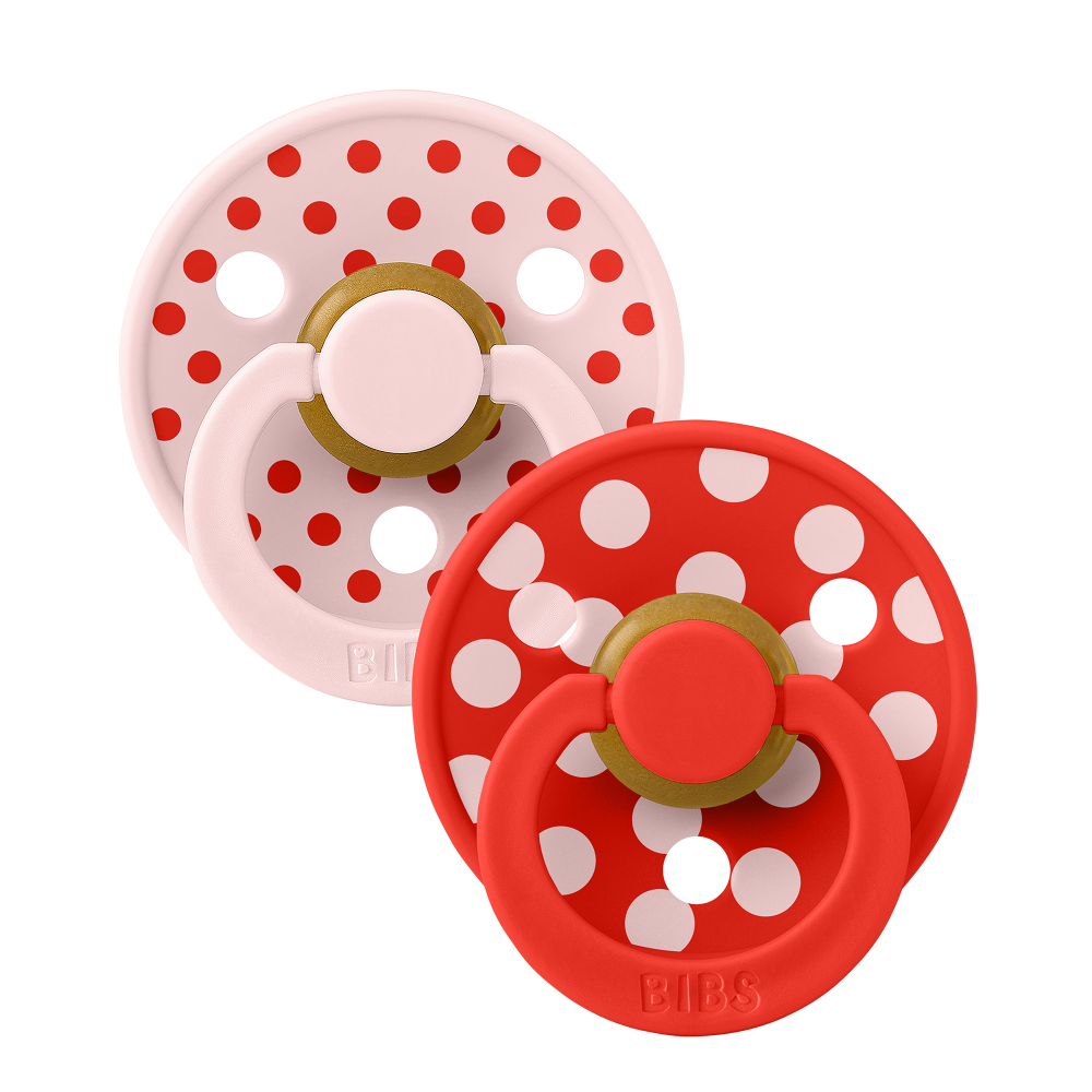 2 бр. Биберони BIBS COLOUR Polka Blossom/Candy Apple, 0-6 месеца