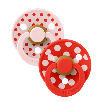 2 бр. Биберони BIBS COLOUR Polka Blossom/Candy Apple, 0-6 месеца