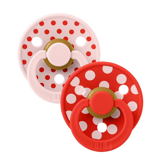 2 бр. Биберони BIBS COLOUR Polka Blossom/Candy Apple, 0-6 месеца