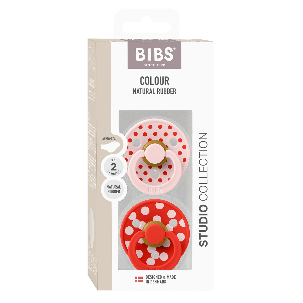 2 бр. Биберони BIBS COLOUR Polka Blossom/Candy Apple, 0-6 месеца